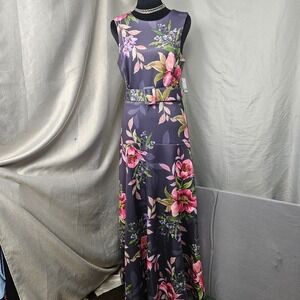 Melonie Floral Sleeveless Belted Maxi Dress Size 8